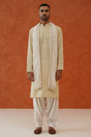 Neeraj Ivory Kurta Set With Patiyala And Dupatta