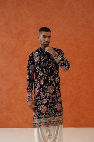 Abhimanyu in Kartik Navy Blue Kurta Set With Patiyala And Dupatta