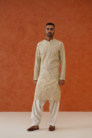 Sahil Cream Kurta Set With Patiyala And Dupatta