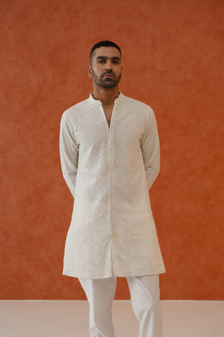 Akash off White Zipper Embroidered Short Kurta Set
