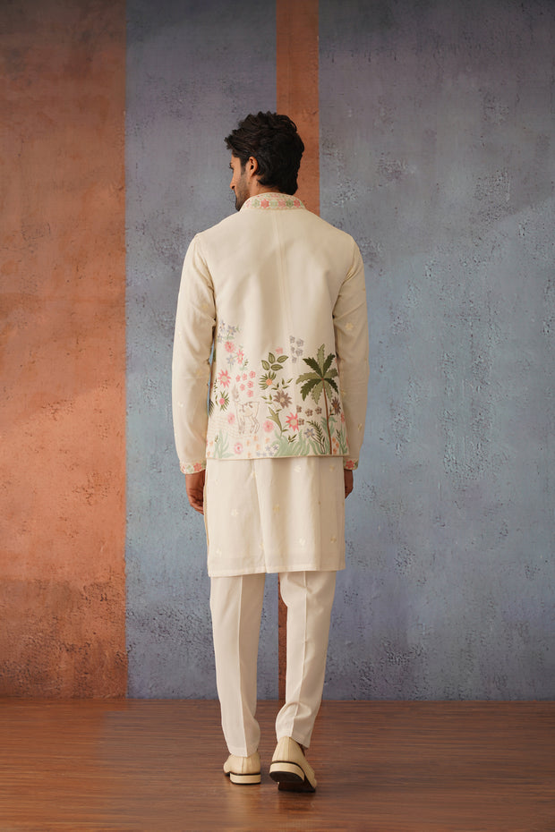 Off White Kurta Jacquard Trouser main image 1