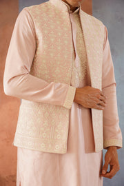 Embroidered Pink Jacket Kurta Set