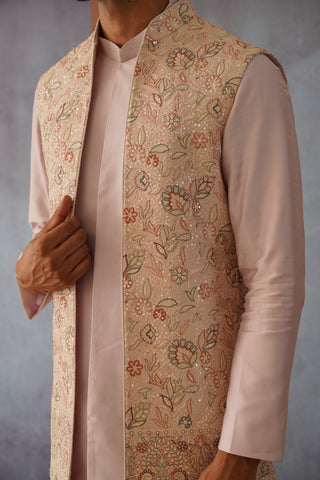 Arin - Pink Sequined Kurta Jacket Set With Dupatta