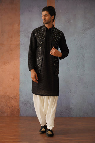 Ilian - Black Real Mirror Work Kurta Set With Dupatta