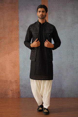 Ilian - Black Real Mirror Work Kurta Set With Dupatta