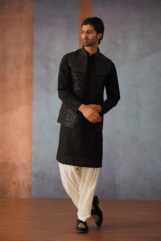 Ilian - Black Real Mirror Work Kurta Set With Dupatta