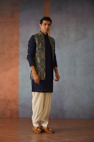 Taha - Midnight Blue Kurta Jacket Set