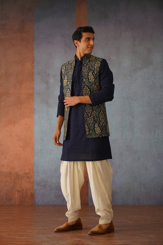 Taha - Midnight Blue Kurta Jacket Set