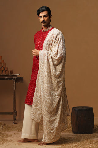 VED RED SHERWANI SET