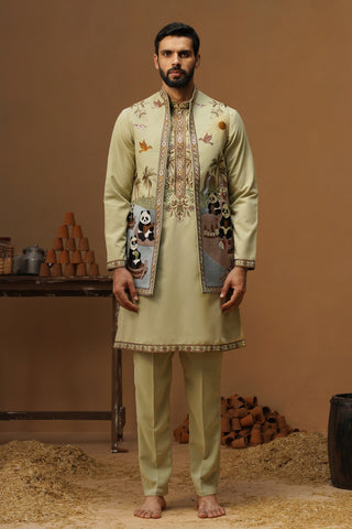 PANDA MEHNDI KURTA JACKET SET