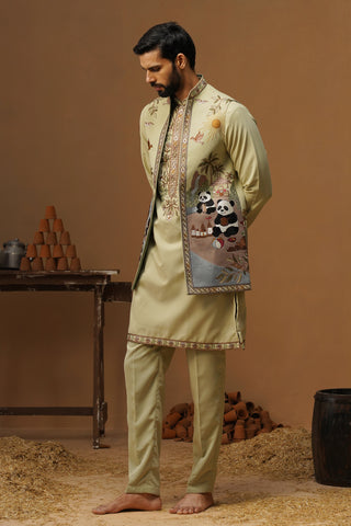 PANDA MEHNDI KURTA JACKET SET