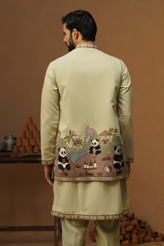 PANDA MEHNDI KURTA JACKET SET