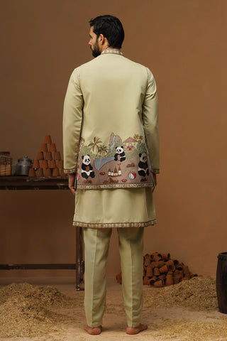 PANDA MEHNDI KURTA JACKET SET