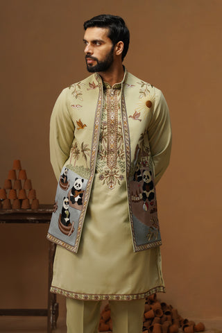 PANDA MEHNDI KURTA JACKET SET
