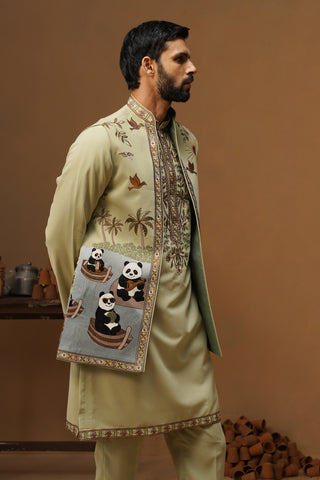 PANDA MEHNDI KURTA JACKET SET