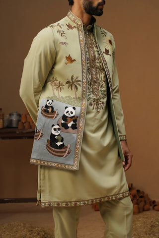 PANDA MEHNDI KURTA JACKET SET