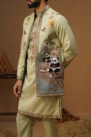 PANDA MEHNDI KURTA JACKET SET
