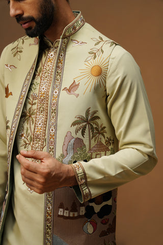 PANDA MEHNDI KURTA JACKET SET