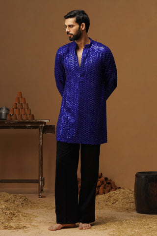 VED ROYAL BLUE SHORT KURTA SET