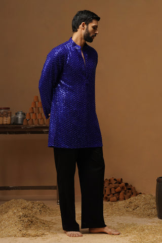 VED ROYAL BLUE SHORT KURTA SET