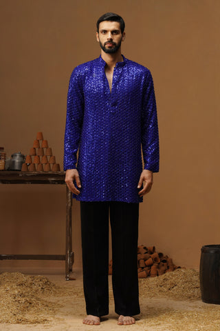 VED ROYAL BLUE SHORT KURTA SET