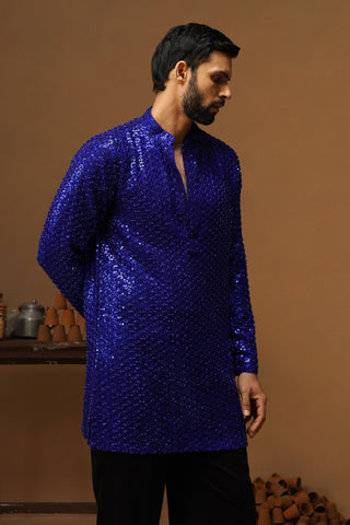 VED ROYAL BLUE SHORT KURTA SET