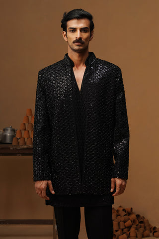 VED BLACK JODHPURI SET WITH V NECK KURTA