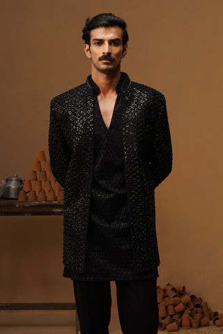 VED BLACK JODHPURI SET WITH V NECK KURTA