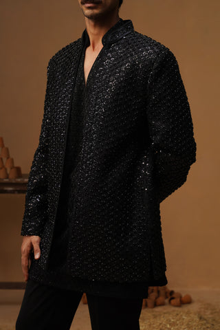 VED BLACK JODHPURI SET WITH V NECK KURTA