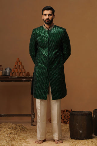 HUMSAFAR BOTTLE GREEN INDO - WESTERN  SET