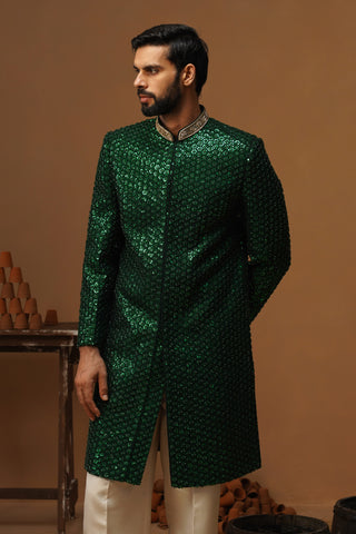HUMSAFAR BOTTLE GREEN INDO - WESTERN  SET