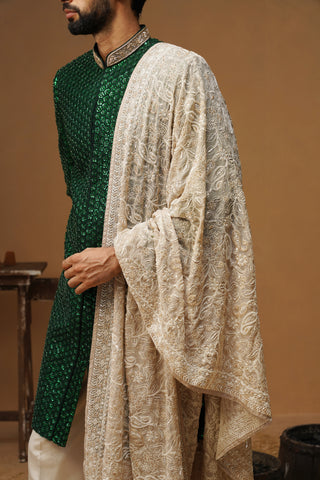 VED BOTTLE GREEN SHERWANI SET
