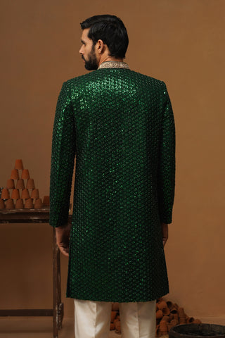 HUMSAFAR BOTTLE GREEN INDO - WESTERN  SET