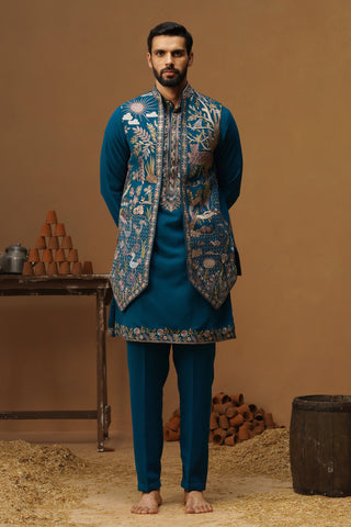 JUNGLE FIROZI KURTA JACKET SET