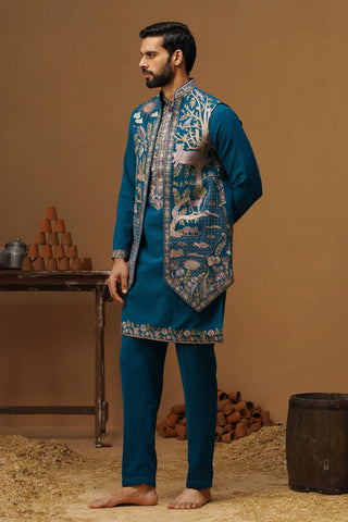 JUNGLE FIROZI KURTA JACKET SET