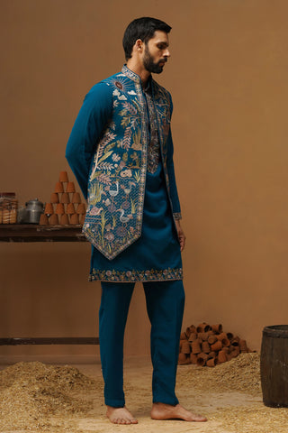 JUNGLE FIROZI KURTA JACKET SET