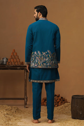 JUNGLE FIROZI KURTA JACKET SET
