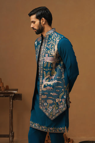 JUNGLE FIROZI KURTA JACKET SET