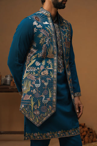 JUNGLE FIROZI KURTA JACKET SET