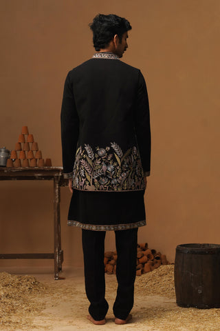 JUNGLE BLACK KURTA JACKET SET