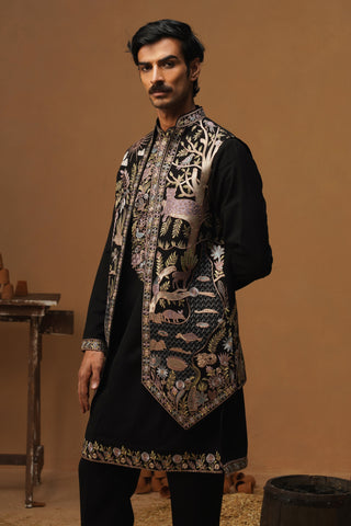 JUNGLE BLACK KURTA JACKET SET
