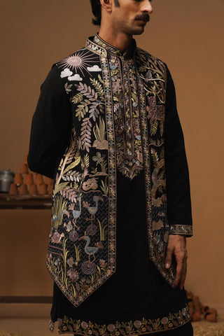 JUNGLE BLACK KURTA JACKET SET