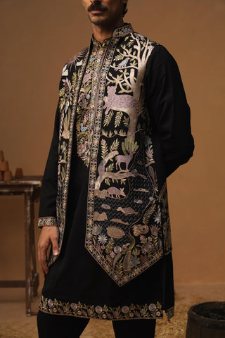 JUNGLE BLACK KURTA JACKET SET