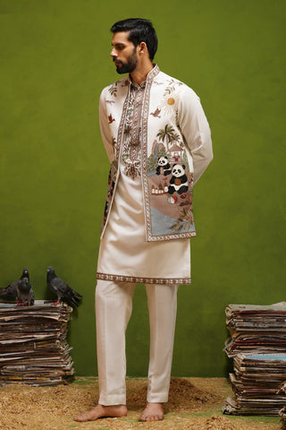 PANDA IVORY KURTA JACKET SET