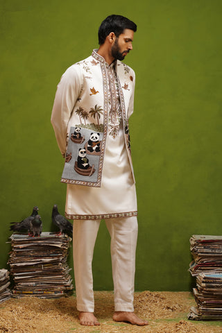 PANDA IVORY KURTA JACKET SET