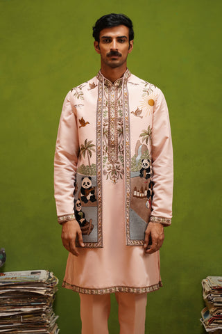 PANDA PINK KURTA JACKET SET