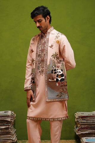 PANDA PINK KURTA JACKET SET