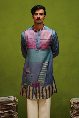 CANVAS BLUE SHORT KURTA SET