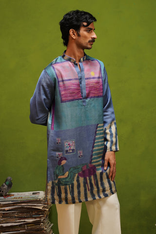 CANVAS BLUE SHORT KURTA SET