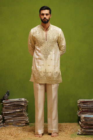 ARYA BEIGE V NECK SHORT KURTA SET